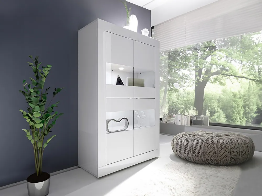 Vitrinekast COMETE - Met led-verlichting - 4 deuren - Wit