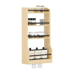 SoBuy Wandplank Kruidenrek Keukenopslag Badkamerplank met 4 planken en 3 haken 38x17x75 cm, KCR12-N