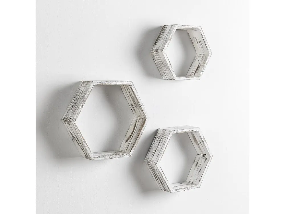 Set van 3 zeshoekige witte Nuno wandplanken VS Venta-stock