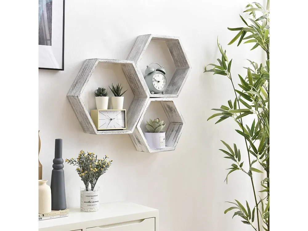 Set van 3 zeshoekige witte Nuno wandplanken VS Venta-stock