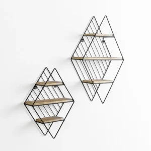 Set van 2 zwarte metalen Diamant wandplanken VS Venta-stock