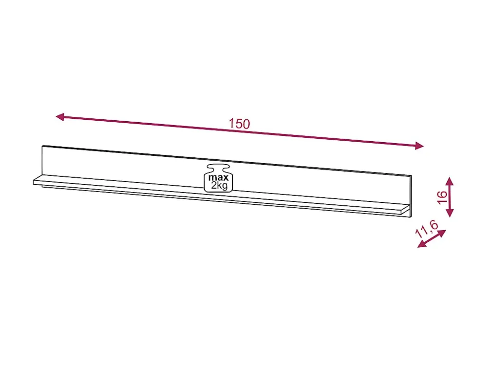 Wandrek DIAMO WS150 1S 150x12x16 Zwart
