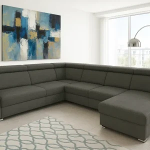 2BM – Hoeksalon Clara – Rechts - Opbergruimte – Bedfunctie – Grijze microvezel – 261x338x170cm
