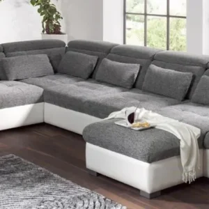 2BM - Hoeksalon Eternity - Links - Kunstleder/Stof - Grijs/Wit - 389x255x171cm
