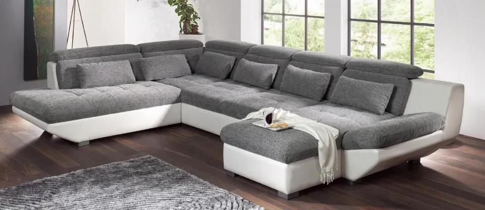 2BM - Hoeksalon Eternity - Links - Kunstleder/Stof - Grijs/Wit - 389x255x171cm