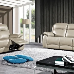 2BM - Salon Edouard - 3+2-zit - 2 relaxen - Leder - Grijs - 145/195x97x90cm