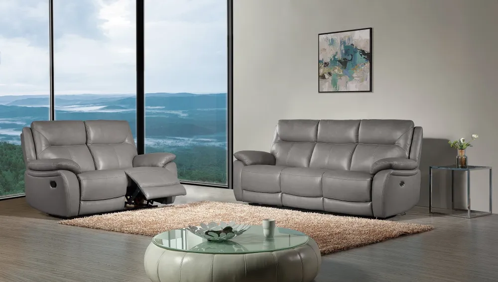 2BM - Salon Manerba - 3+2-zit - 2 relaxen - Leder - Taupe - 157/215x95x90cm