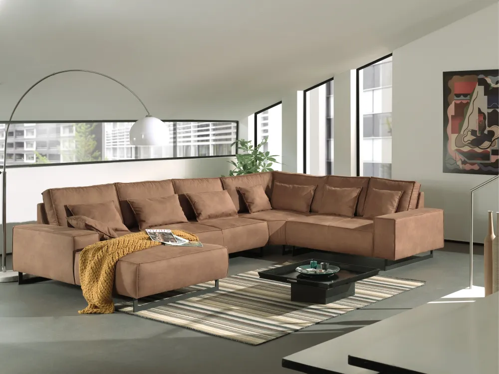 MLM - Hoeksalon Natalie - Links - Stof - Cognac - 192x373x265cm Alcos