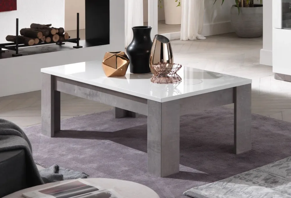 MLM - Salontafel Greta - Hoogglans - Wit/Beton - 127x43x66cm Alcos