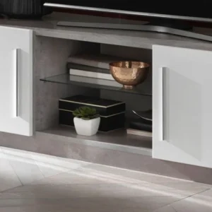 MLM - TV-Meubel Greta - Hoogglans - Wit/Beton - 156x45x47cm Alcos