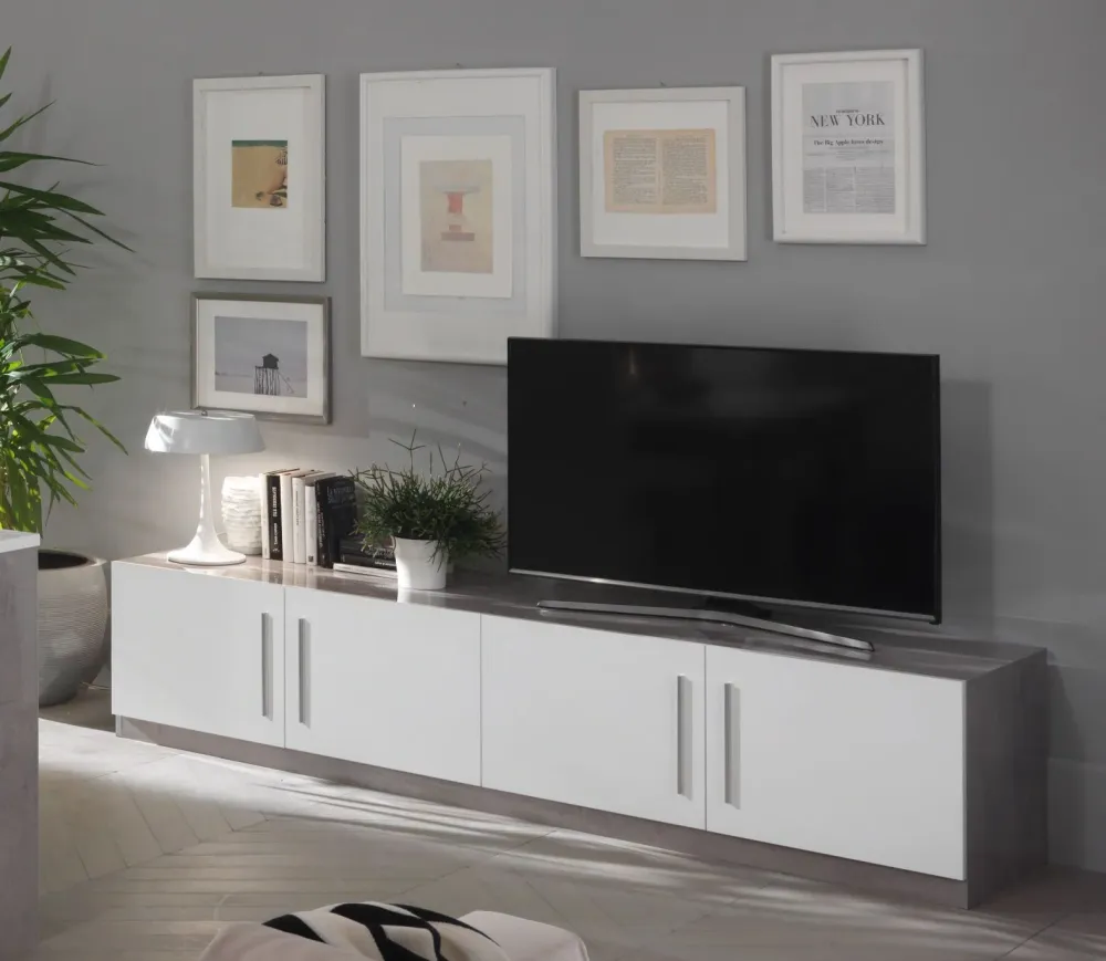 MLM - TV-Meubel Greta - Hoogglans - Wit/Beton - 208x45x47cm Alcos