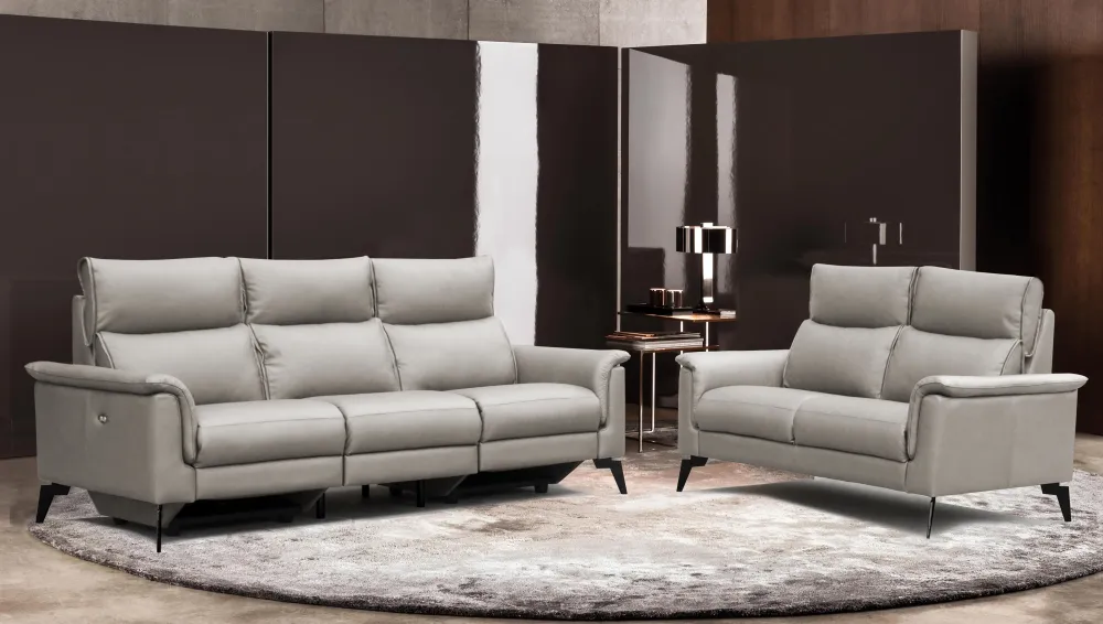 Altoni - Salon Borea 3+2 - 2 relaxen - Leder - Grijs - 160/220x102x98cm