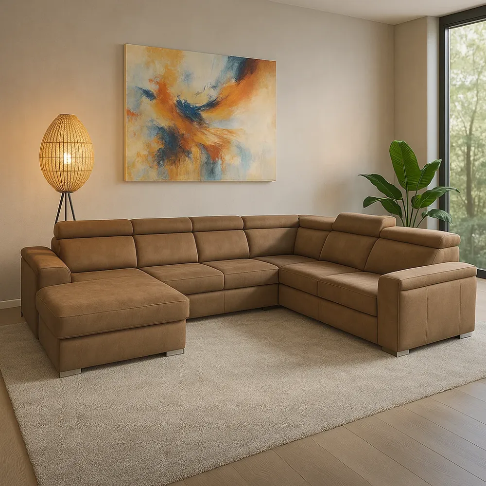 2BM – Hoeksalon Clara – Links - Opbergruimte – Bedfunctie – Bruine microvezel – 170x338x261cm vendor-unknown