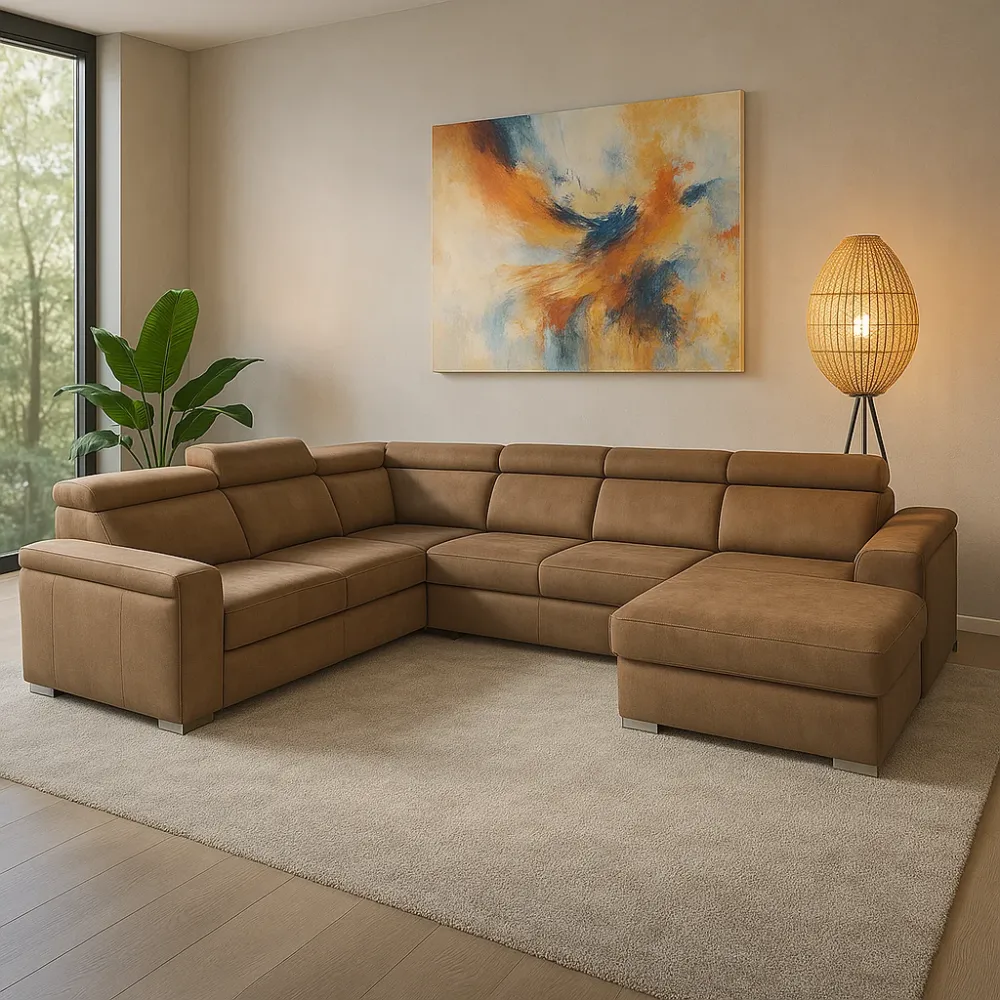 2BM – Hoeksalon Clara – Rechts - Opbergruimte – Bedfunctie – Bruine/Taupe microvezel – 261x338x170cm vendor-unknown
