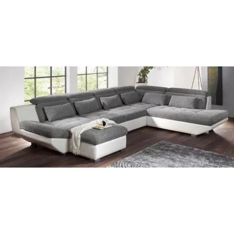 Hoeksalon Eternity - Rechts - Kunstleder/Stof - Grijs/Wit - 171x255x389cm vendor-unknown