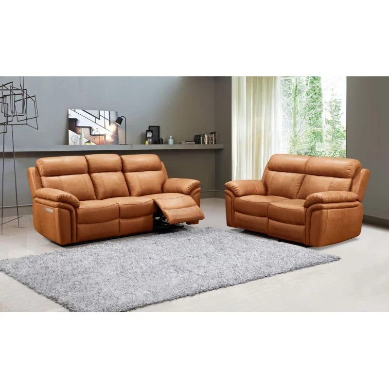 Salon Varese 3 + 2 - Leder - Cognac - 2 elektrische relaxen - vendor-unknown